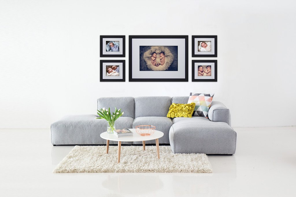 Scottish Borders Wedding Photographer. Modern living room with family photos, perfect for wedding memories.