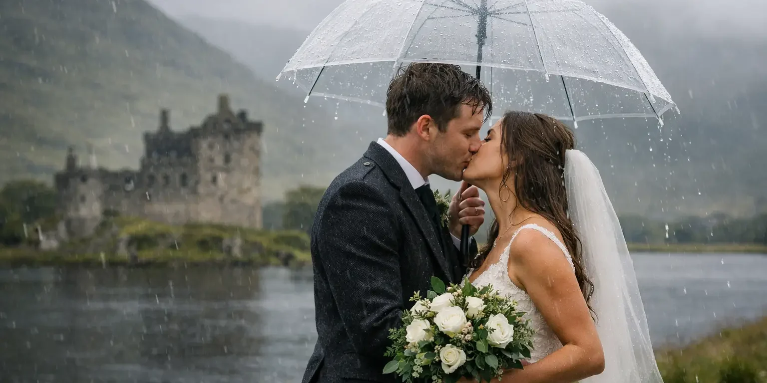 Rainy Wedding Photos Scotland Couples Love