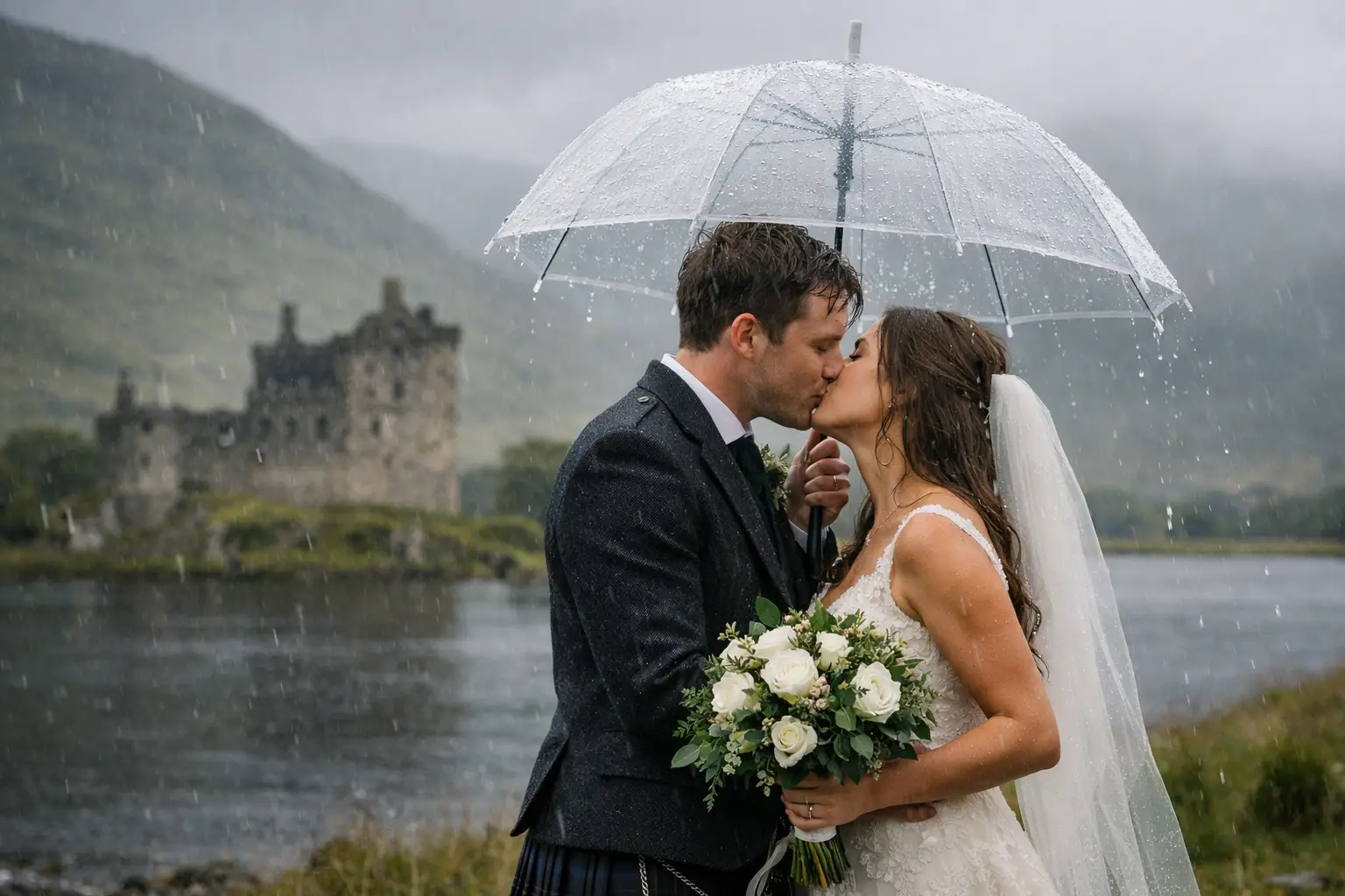 Rainy Wedding Photos Scotland Couples Love