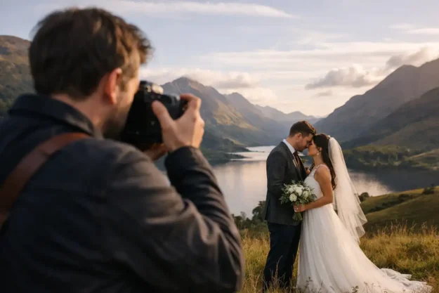 Wedding photography in the Scottish Borders with a professional photographer capturing romantic mome.